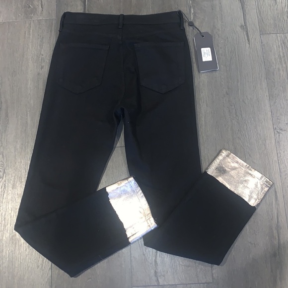 Rag & Bone NWT Bilbury Ankle Cigarette Metallic Hem Jean Size 25 Black/Gold - Picture 9 of 14